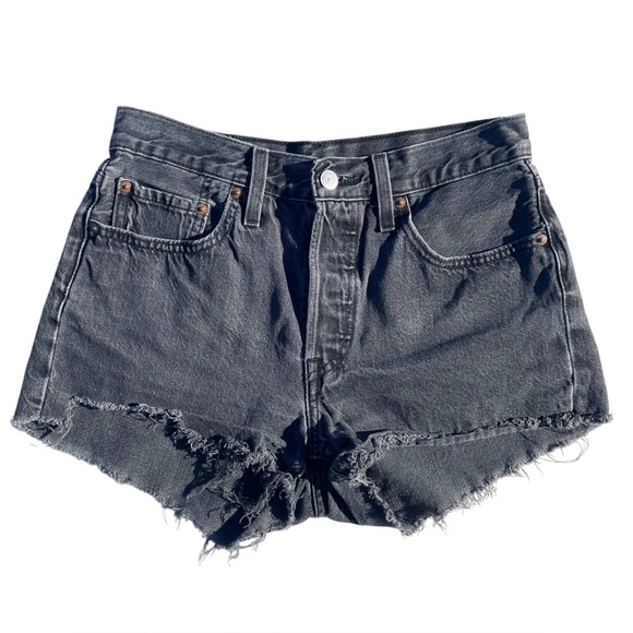 Levi’s 501 high-rise denim shorts original button-fly cut-off hem black women 27 - Picture 2 of 6